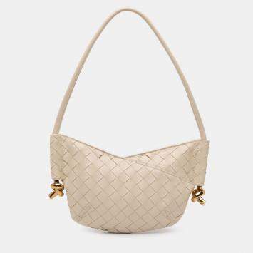 مملوكة مسبقًا Bottega Veneta White Baby Lambskin Intrecciato Solstice Shoulder Bag