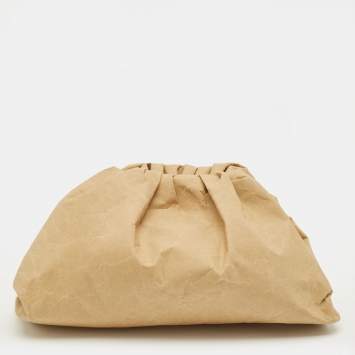 Pre Owned Bottega Veneta The Pouch Beige Kraft Paper Clutch