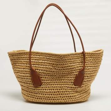 مملوكة مسبقًا Bottega Veneta Acro Cream/Brown Leather and Raffia Tote