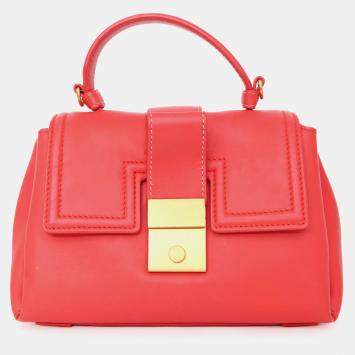 Pre Owned حقيبة بوتيغا فينيتا بيازا جلد أنتريشياتو أحمر بمقبض علوي مع حزام