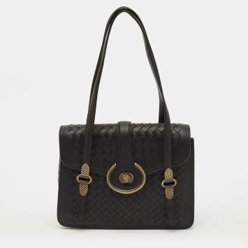 مملوكة مسبقًا Bottega Venetta Mezzaluna Black Intrecciato Leather Bag