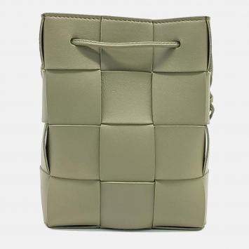 Pre Owned Bottega Veneta Green Leather Cassette Bucket Bag