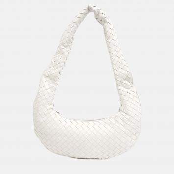 Pre Owned Bottega Veneta White Leather Mesh Crossbody Bag