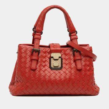 Pre Owned Bottega Veneta Red Mini Nappa Intrecciato Roma Satchel