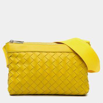 مملوكة مسبقًا Bottega Veneta Yellow Nappa Intrecciato Duo Crossbody