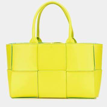 Pre Owned Bottega Veneta Yellow Small Nappa Maxi Intrecciato Arco Tote