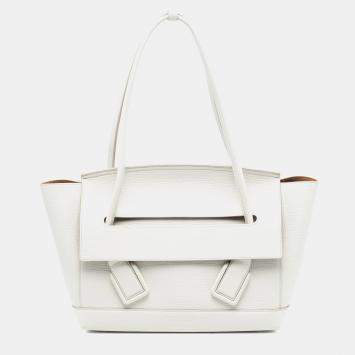 Pre Owned Bottega Veneta White Medium French Calfskin The Arco Tote