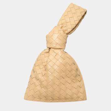 Pre Owned Bottega Veneta Beige Leather Intrecciato Twist Bag