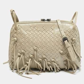 Pre Owned Bottega Veneta Nodini Light Beige Intrecciato Leather Shoulder Bag