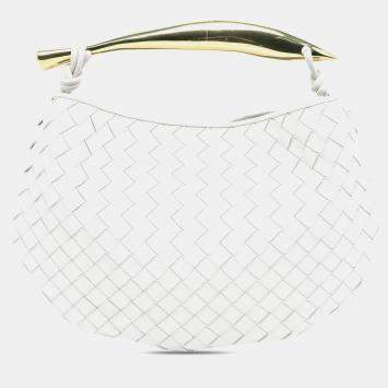 Pre Owned Bottega Veneta White Lambskin Intrecciato Sardine