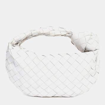 Pre Owned Bottega Veneta White Intrecciato Mini Jodie Bag