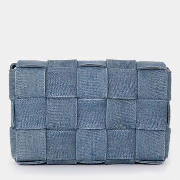 Pre Owned Bottega Veneta Blue Denim Intrecciato Cassette Crossbody Bag