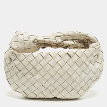 Pre Owned Bottega Veneta Jodie Mini Intrecciato White Leather Hobo