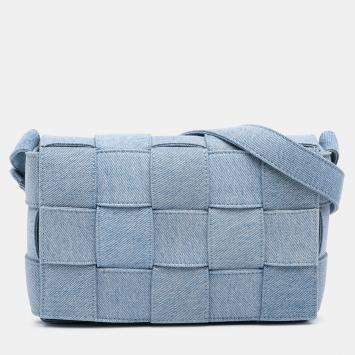 Pre Owned Bottega Veneta Blue Denim Intrecciato Cassette Crossbody