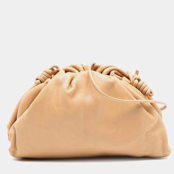 Pre Owned Bottega Veneta Brown Lambskin The Mini Pouch Crossbody