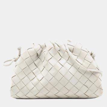 Pre Owned Bottega Veneta White Nappa Intrecciato The Mini Pouch Crossbody