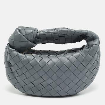 Pre Owned Bottega Veneta Jodie Mini Grey Intrecciato Leather Hobo