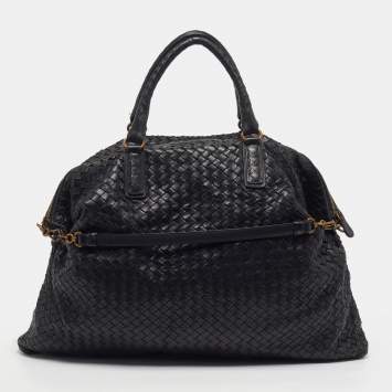 Pre Owned Bottega Veneta Convertible Maxi Black Intrecciato Leather Bag