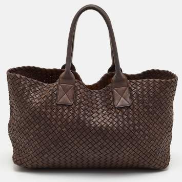 Pre Owned Bottega Veneta Cabat Brown Intrecciato Leather Tote