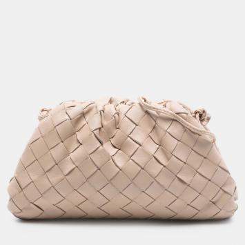 Pre Owned Bottega Veneta Brown Nappa Intrecciato The Mini Pouch Crossbody