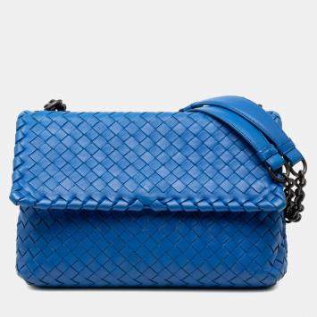 مملوكة مسبقًا Bottega Veneta Blue Small Nappa Intrecciato Olimpia Shoulder Bag