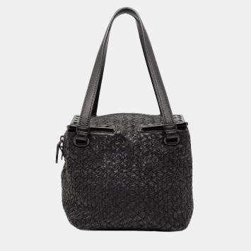 Pre Owned Bottega Veneta Black Nappa Intrecciato Square Handbag