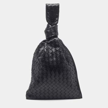 Pre Owned Bottega Veneta BV Twist Black Intrecciato Leather Clutch
