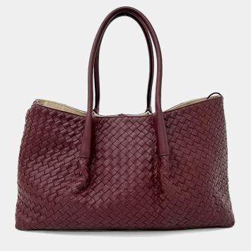 Pre Owned Bottega Veneta Burgundy Leather Pinacoteca Large