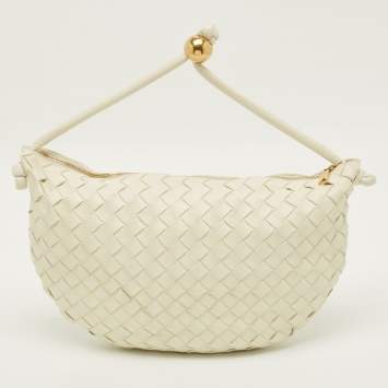 Pre Owned Bottega Veneta Turn Medium White Intrecciato Leather Pouch