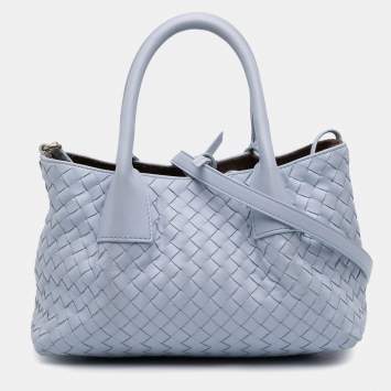 Pre Owned Bottega Veneta Blue Small Calfskin Intrecciato Pinacoteca Tote