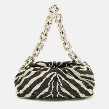 مملوكة مسبقًا Bottega Veneta The Pouch Black/White Zebra Print Leather Chain Shoulder Bag