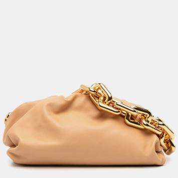 Pre Owned Bottega Veneta Brown Small Lambskin Chain Pouch