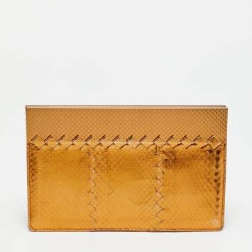 مملوكة مسبقًا حقيبة كلتش بوتيغا فينيتا جلد ثعبان برونزي إطار