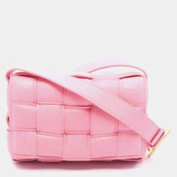Pre Owned Bottega Veneta Padded Cassette Intrecciato Shoulder Bag In Pink Leather