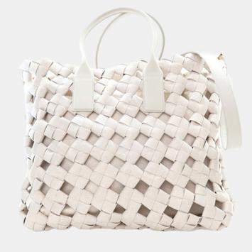 Pre Owned Bottega Veneta Beige Canvas Window Woven Satchel