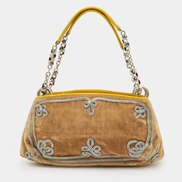 مملوكة مسبقًا Bottega Veneta Velour Yellow/Silver Velvet and Leather Chain Shoulder Bag