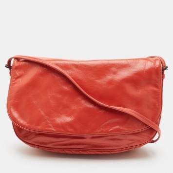 مملوكة مسبقًا Bottega Veneta Orange Glazed Leather Flap Shoulder Bag