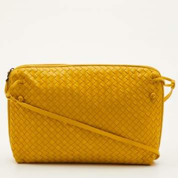 Pre Owned Bottega Veneta BV Nodini Yellow Intrecciato Leather Shoulder Bag