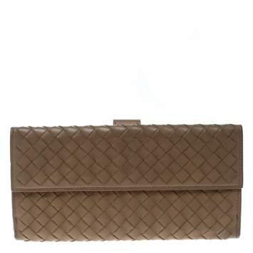 Pre Owned Bottega Veneta Light Brown Intrecciato Leather Wallet 