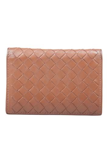 Pre Owned Bottega Veneta Brown Intrecciato Leather Bifold Card Case