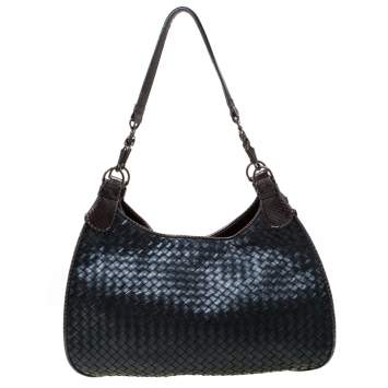 Pre Owned Bottega Veneta Dark Green/Brown Intreciato Nappa Leather and Snake Veneta Hobo