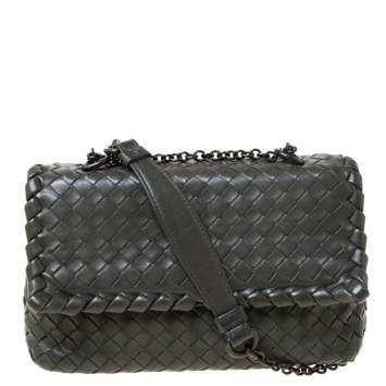 Pre Owned Bottega Veneta Dark Grey Intrecciato Leather Crossbody Bag