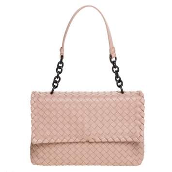 Pre Owned Bottega Veneta Blush Pink Intrecciato Leather Olimpia Shoulder Bag