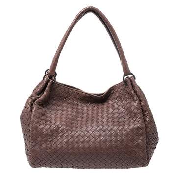Pre Owned Bottega Veneta Brown Intrecciato Leather Parachute Shoulder Bag