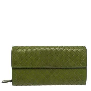 Pre Owned Bottega Veneta Green Intrecciato Nappa Leather Continental Wallet