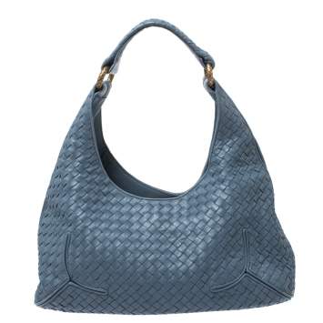 Pre Owned Bottega Veneta Blue Intrecciato Leather hobo