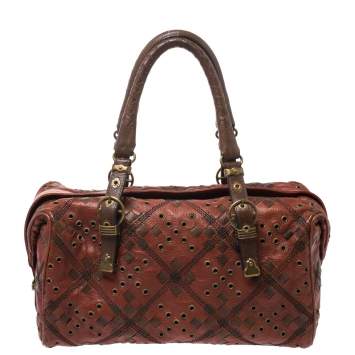 Pre Owned Bottega Veneta Orange/Brown Leather Grommet Boston Bag