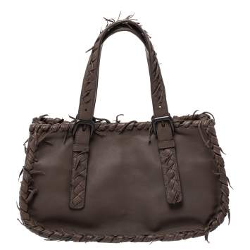 Pre Owned Bottega Veneta Taupe Intrecciato Leather Fringe Satchel