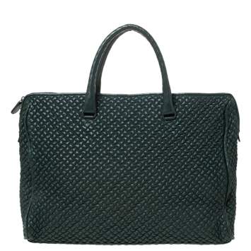 Pre Owned  Bottega Veneta Dark Green Bubble Quilted Leather Zip Satchel