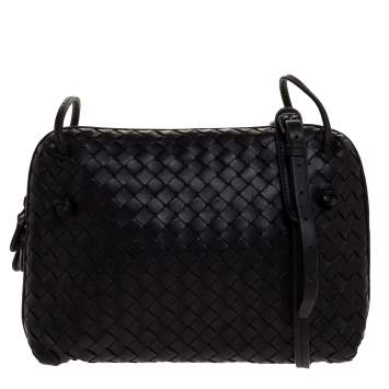 Pre Owned Bottega Veneta Black Intrecciato Leather Double Zip Nodini Crossbody Bag